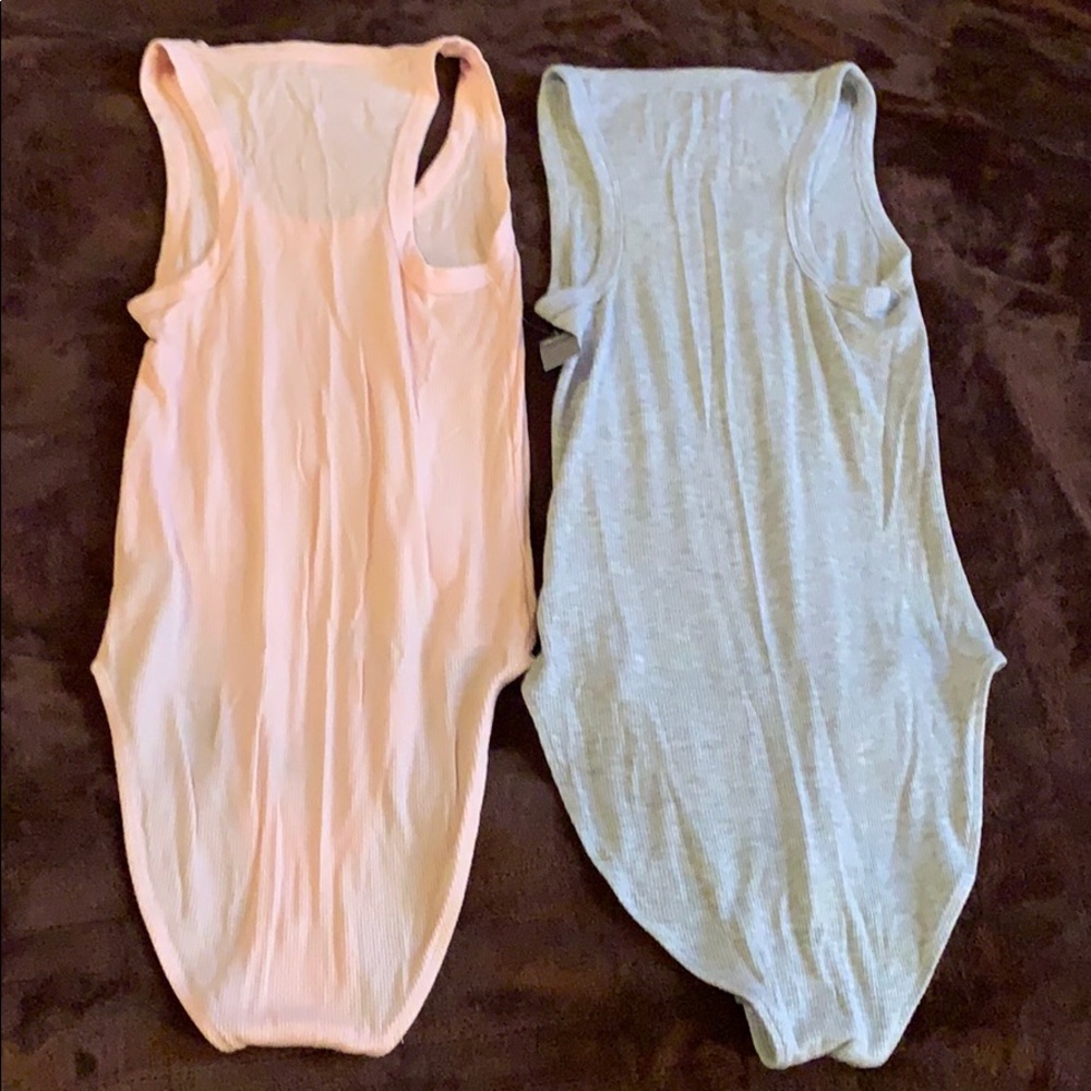 SMALL Two Aerie Ribbed Bodysuits Pink Gray Small - Picture 7 of 7